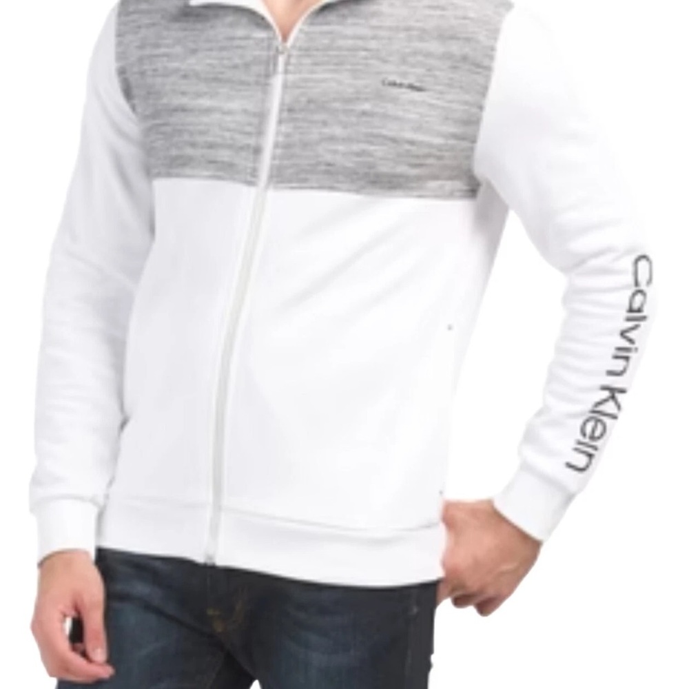 Calvin Klein Men's Zip-Up Sweater in White and Gray